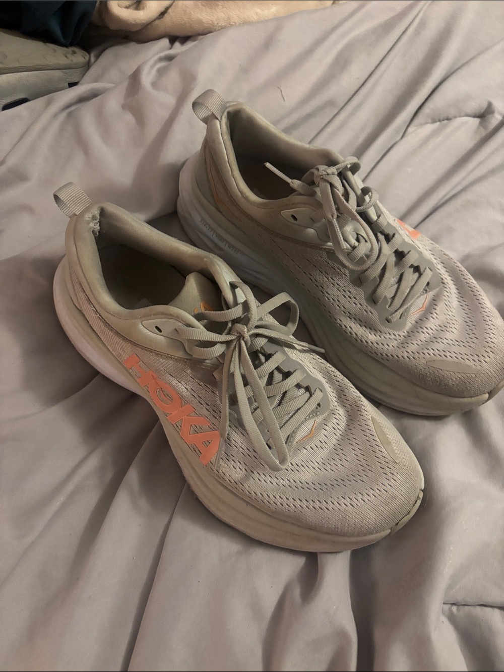 light grey and rose gold hoka size 8
